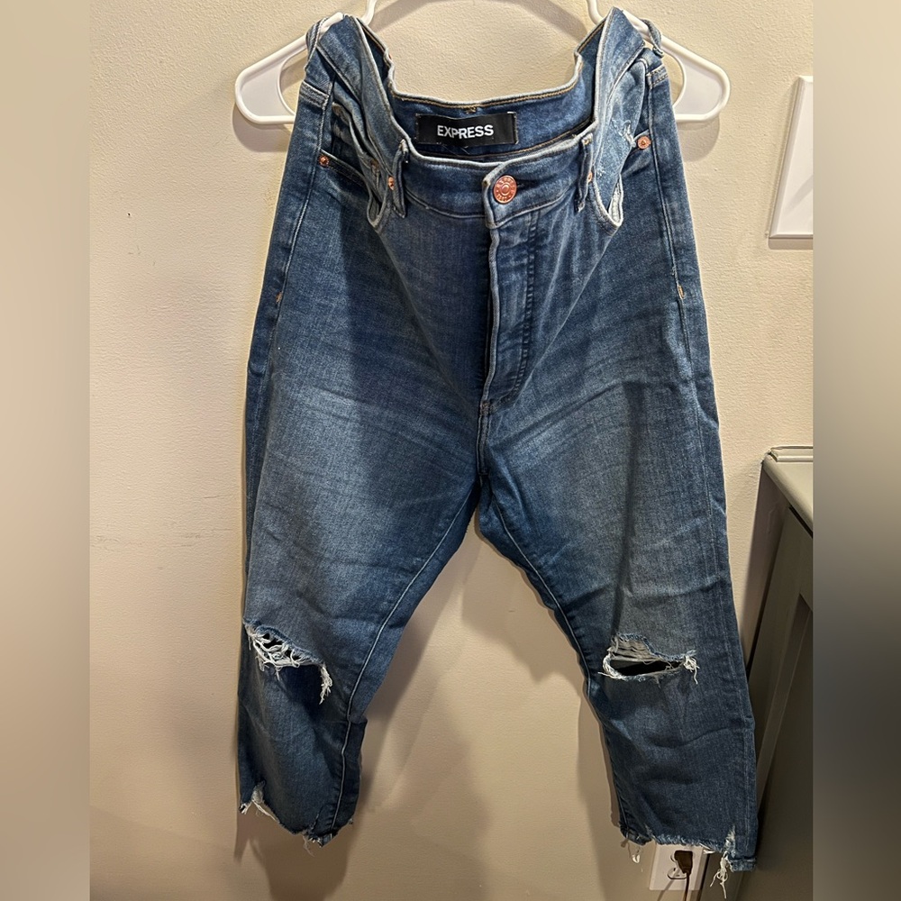 Express Women’s Slim Ankle Stretch Distressed Blue Jeans - Size 14 Short